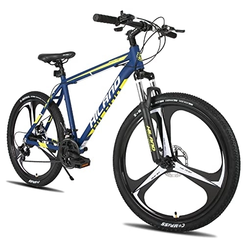 Bicicletas de montaña : HILAND Bicicleta de Montaña Hardtail MTB 26 Pulgadas 21 Velocidades, Azul, Bicicleta para Hombre y Mujere con 3 Ruedas de Radios, Marco de Aluminio de 482 mm y Freno de Disco
