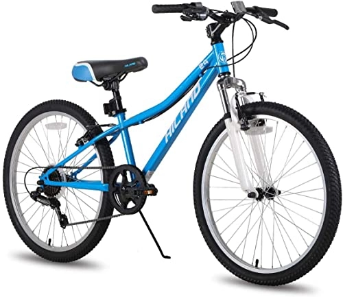 Bicicletas de montaña : Hiland Climber Bicicleta Infantil de montaña con Horquilla de suspensión, 6 velocidades, Freno en V, Color Azul…