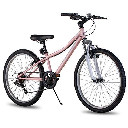 Bicicletas de montaña : Hiland Climber Bicicleta Infantil de montaña con Horquilla de suspensión, 6 velocidades, Freno en V de Color Rosa…