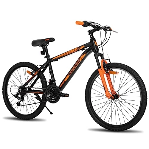 Bicicletas de montaña : HILAND - Horquilla de suspensión para bicicleta de montaña de 26 pulgadas, freno en V, Shimano de 21 velocidades, para hombres, mujeres, niños y niñas, marco de aluminio negro