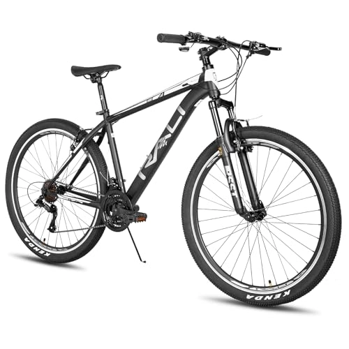 Bicicletas de montaña : HILAND RALI Tierra - Bicicleta de montaña rígida de 27, 5 pulgadas, marco de acero ligero, 21 velocidades, freno en V, para hombre y mujer, color negro y blanco