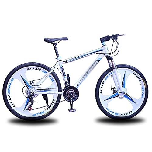 Bicicletas de montaña : JAMCHE Bicicleta de montaña de 26 Pulgadas con Marco de Acero al Carbono 21 / 24 / 27 velocidades con suspensión Delantera y Freno de Disco Doble para niños, niñas, Hombres y mujeres / azul / 27 velocidades