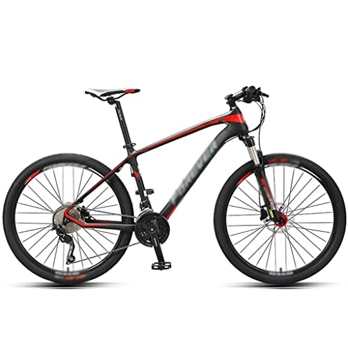 Bicicletas de montaña : KDHX Bicicleta de montaña para Adultos, 27 velocidades, Ruedas de 26 Pulgadas, Marco Ultraligero de Fibra de Carbono, Horquilla de suspensión Que Lleva Negro y Rojo para Hombres Todoterreno