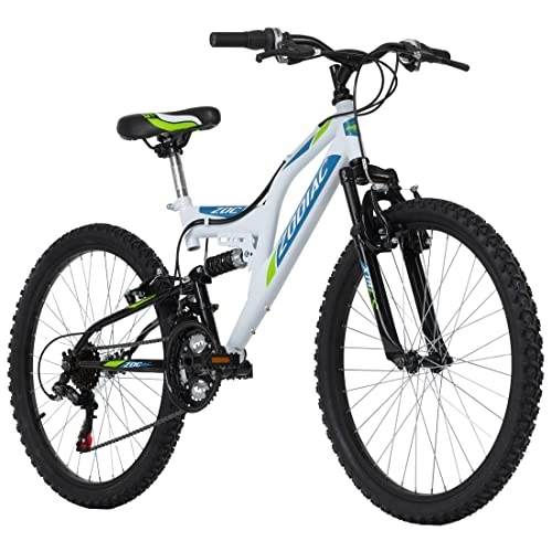 Bicicletas de montaña : KS Cycling Bicicleta de montaña Infantil Fully 24'' Zodiac Blanco y Verde RH, Juventud Unisex, 24 Zoll, 38 cm