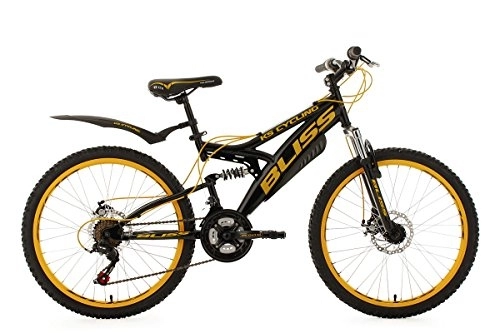 Bicicletas de montaña : KS Cycling Bicicleta de montaña para jóvenes Fully 24" Bliss en Negro y Amarillo, tamaño 38 cm
