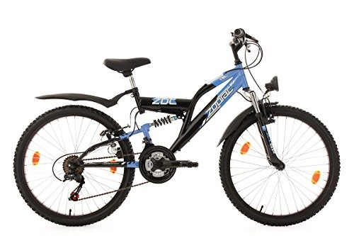 Bicicletas de montaña : KS Cycling Bicicleta Infantil Fully Zodiac, Niños, Negro / Azul, 24