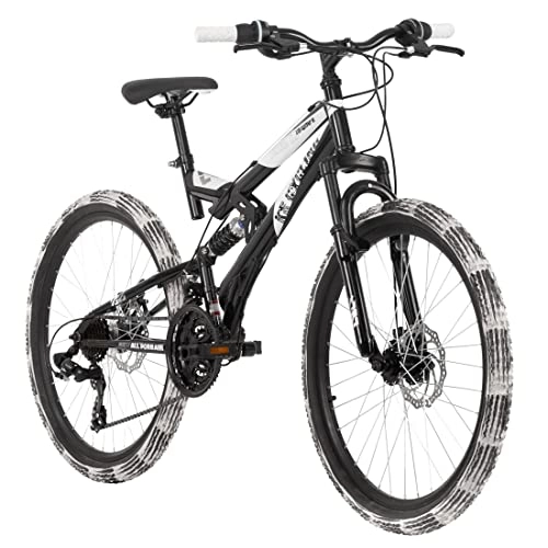 Bicicletas de montaña : KS Cycling Crusher Fully-Bicicleta de montaña, Altura, Color Negro y Blanco, Unisex niños, 24 Zoll, 41 cm
