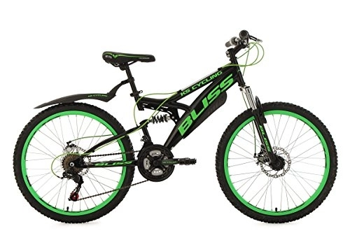 Bicicletas de montaña : KS Cycling Niños Jóvenes Bicicleta Mountain Bike Fully Bliss RH 38 cm Bicicleta, Negro de Color Verde, 24