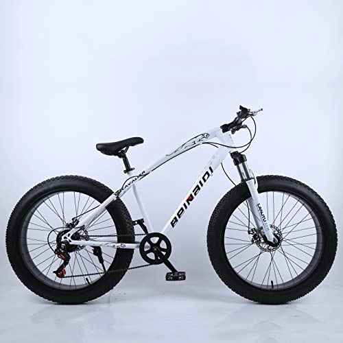 Bicicletas de montaña : KUKU Bicicleta De Montaña De 26 Pulgadas, Bicicleta De Montaña De Acero De Alto Carbono De 21 Velocidades, Bicicleta De Montaña con Suspensión Completa, Bicicleta De Nieve, Blanco