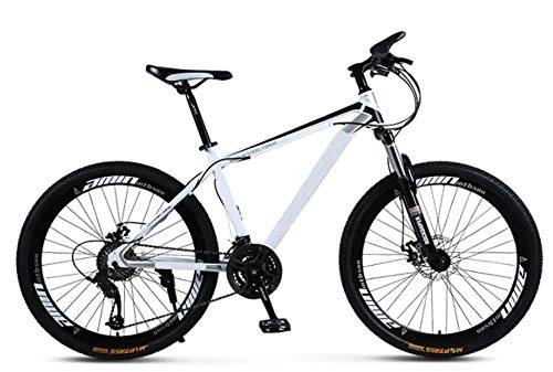 Bicicletas de montaña : LaKoos Bicicleta de montaña City de 26 Pulgadas con Doble Freno de Disco, MTB para Adultos, Bicicleta rígida con Asiento Ajustable, Marco de Acero al Carbono Engrosado, Rueda de radios-Blanco Negro