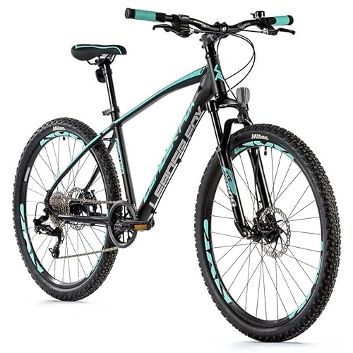 Bicicletas de montaña : Leader Fox Factor - Bicicleta de montaña (26", aluminio, 8 velocidades, frenos de disco, altura de 41 cm), color negro y turquesa