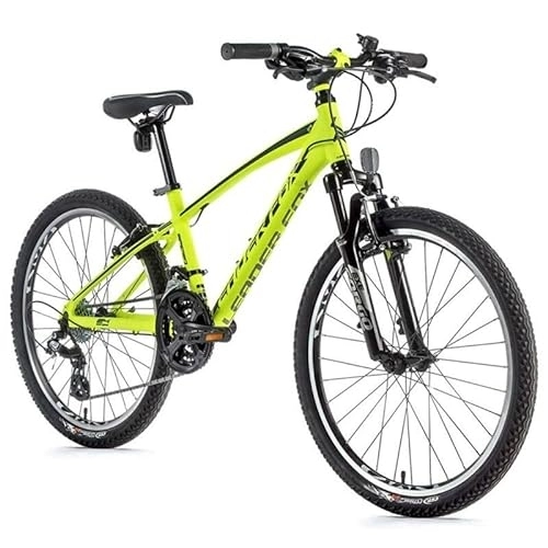 Bicicletas de montaña : Leader Fox Spider Boy - Bicicleta de montaña (24 pulgadas, aluminio, 8 marchas), color amarillo neón