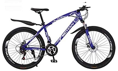Bicicletas de montaña : LFSTY Bicicleta de montaña para Hombres y Mujeres, Bicicletas Cuadro de Acero con Alto Contenido de Carbono, Horquilla de suspensión de Resorte, Freno de Doble Disco, Pedales de PVC, Blue, 26 Inc.