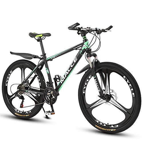 Bicicletas de montaña : LOISK 26 Pulgadas Bicicleta de montaña para Adultos para Adultos Ocio Horquilla Choque Marco de Acero de Alto Carbono Freno de Disco Doble, Black Green, 27 Speed