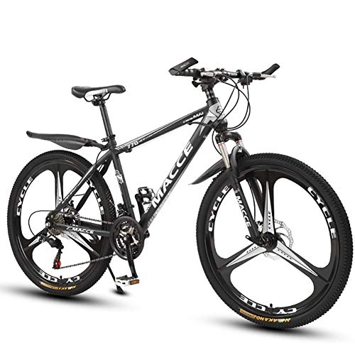 Bicicletas de montaña : LOISK 26 Pulgadas Bicicleta de montaña para Adultos para Adultos Ocio Horquilla Choque Marco de Acero de Alto Carbono Freno de Disco Doble, Black Silver, 21 Speed