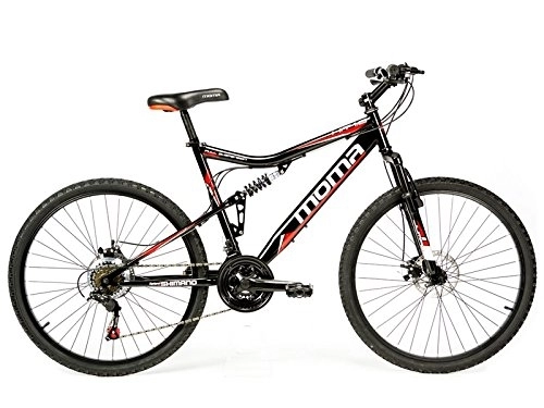 Bicicletas de montaña : Moma Bikes Bicicleta Montaña HIT 26", SHIMANO 21V, Doble Freno Disco, Full Suspensión, Color Negro