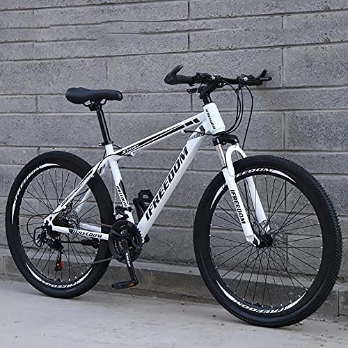 Bicicletas de montaña : N / AO Mountain Trail Bike Adult Gearshift Bicycle High Carbon Steel Double Disc Brake 21 Speed 26 Inch Integrated Wheels Bicicleta Estática-En Blanco y Negro