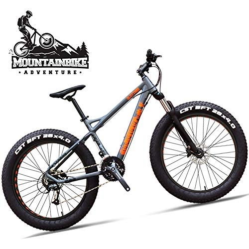 Bicicletas de montaña : NENGGE 26 Pulgadas Neumático Gordo Bicicleta Montaña para Adulto Hombre Mujer, 27 Velocidades Hard Tail Bicicleta BTT con Suspensión Delantera & Freno de Disco Hidráulico, Gris