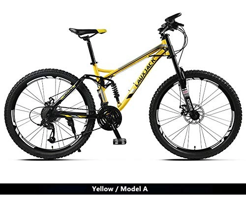 Bicicletas de montaña : Nueva Marca Mountain Bicycle Carbon Steel Soft Tail Frame Dual Disc Brake 27 Speed ​​Suspension Front Fork Bike Downhill Bicicleta-Model_A_Yellow