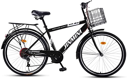 Bicicletas de montaña : Qianglin Bicicleta de montaña para Hombre de 26 Pulgadas, Bicicletas de Carretera para Adultos, Bicicleta Urbana, Freno en V, con Cesta y Asiento Trasero, Color Negro