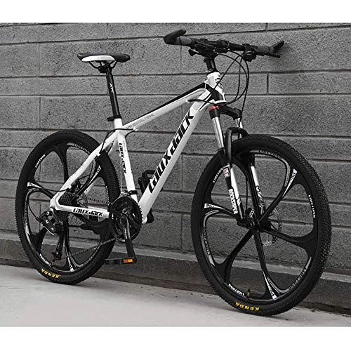 Bicicletas de montaña : Qj Unisex 26 Pulgadas de Acero Integral de Ruedas de Carbono de Alta Velocidad Suspensin de Bicicletas de montaña de Doble Disco de Freno de la Bici, Blackwhite, 27Speed