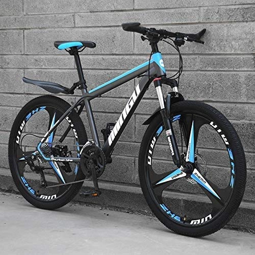 Bicicletas de montaña : QuGuanGe Bicicleta de montaña de 21 velocidades para hombre, de acero de alto carbono, bicicleta de montaña con suspensión delantera ajustable, 21 velocidades (azul)