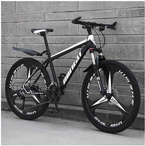 Bicicletas de montaña : QuGuanGe Bicicleta de montaña de 21 velocidades para hombre, de acero de alto carbono, bicicleta de montaña con suspensión delantera ajustable, 21 velocidades, color negro