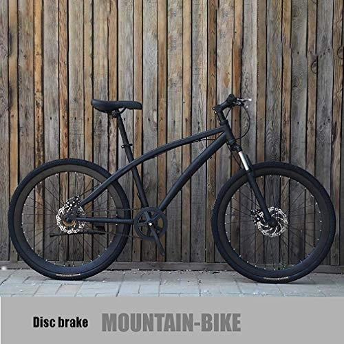 Bicicletas de montaña : QZ Adulto Bicicleta de montaña for Hombre Estudiante Juvenil Sola Velocidad Antideslizante Bicicleta bicis Ciudad Doble Freno de Disco Road Racing (Color : Black)