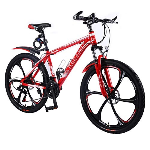 Bicicletas de montaña : REETWO Bicicletas de Montaa 21 velocidades Mountainbike Bicicleta 26 Cuadro de Aluminio, Bicicleta Hombre Freno de Disco Doble (Rojo)