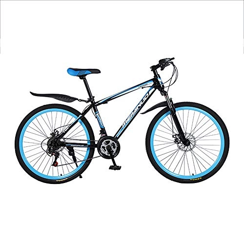 Bicicletas de montaña : SANJIBAO Mountain Bike, Bicicletas Montaña 26 Pulgadas, Velocidad De Choque Bicicleta De Montaña, MTB para Hombre, Mujer, con Asiento Ajustable, Frenos De Doble Disco, Azul, 27 Speed