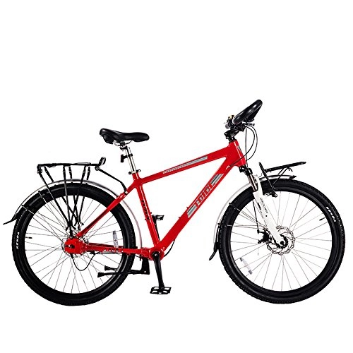 Bicicletas de montaña : TDJDC JDC-380, 26" 7 velocidades, Bicicleta sin Cadena, Bicicleta de Montaa de Viaje, Freno de Disco, Manillar con Forma de Mariposa, Bicicleta MTB (Rojo)