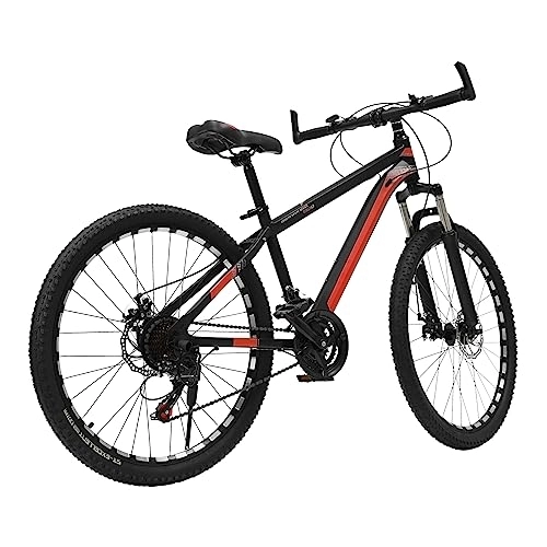 Bicicletas de montaña : UESUENYENS Bicicleta de montaña de 26 pulgadas para hombre y mujer, 21 marchas, cambio de marchas MTB, para adultos y jóvenes, con frenos de disco mecánicos delanteros y traseros (negro y rojo)