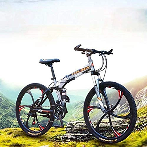 Bicicletas de montaña : URPRU Bicicleta de montaña para Hombres y Mujeres Cuadro de Acero de Alto Carbono Bicicleta Plegable de Doble suspensión Freno de Disco de Acero Ruedas de 26 Pulgadas-Negro_24_Speed