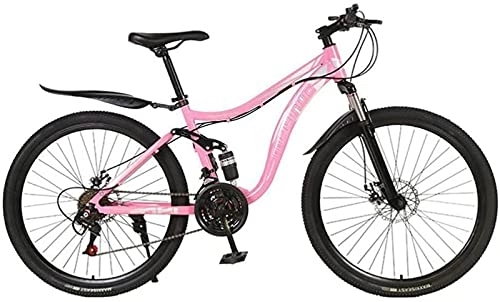 Bicicletas de montaña : UYHF Bicicleta de montaña Adulta con Rueda de 26 Pulgadas DerreaReur Lightweight Resistente de Aluminio Bicicleta 21 / 24 / 27 Velocidad Dual Disc Frenos Suspensión Delantera Pink-24 Speed
