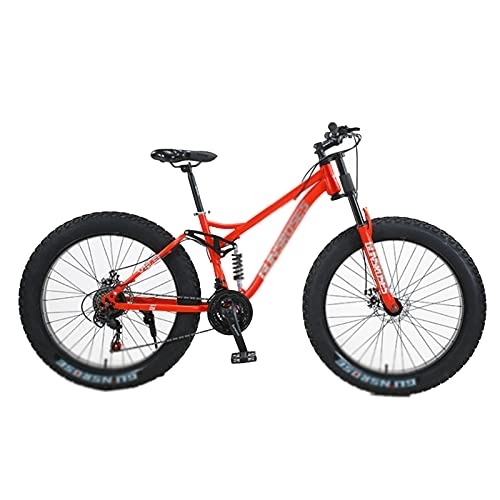 Bicicletas de montaña : UYHF Big Fat Tire Mountain Bike Hombres Bicicleta 26 En Outdoor Road Bike 7 Speed Full Suspension MTB Red-Spoke Wheel