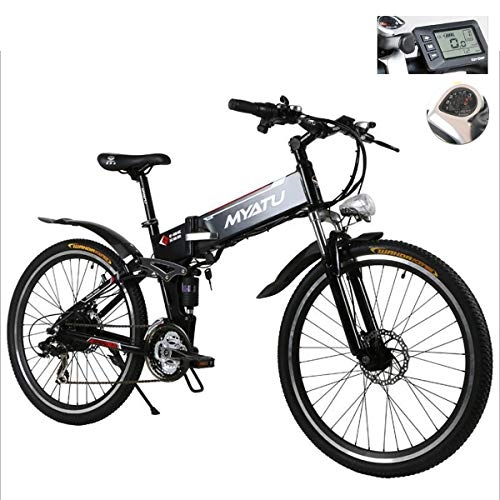 Bicicletas de montaña : W&TT 21 velocidades 36V 12A Adulto Plegable Bicicleta elctrica 26 Pulgadas Multi-Etapa de Amortiguador Ajustable Amortiguador Delantero Tenedor Bicicleta de montaña con Pantalla LCD HD, Black