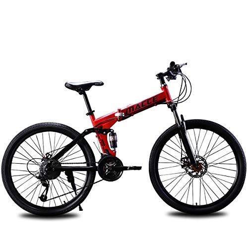 Bicicletas de montaña : W&TT Adultos Bicicleta de montaña 21 / 24 / 27 velocidades Off-Road Shock absorcin Bicicleta 24 / 26 Pulgadas de Alto Carbono Suave Cola Plegable Bicicleta con Frenos de Disco Dual, Red, C26Inch24S