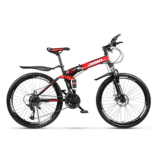Bicicletas de montaña : W&TT Plegable Bicicleta de montaña Adultos 21 / 24 / 27 / 30 velocidades Off-Road Bicicleta 24 / 26 Pulgadas de Alto Carbono Suave Bicicleta de Cola con Frenos de Disco Dual y Amortiguador, Red, 24Inch24S