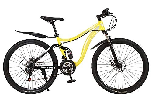 Bicicletas de montaña : WANG-L Bicicletas De Montaña para Hombres Y Mujeres Freno De Disco Doble De 26 Pulgadas Y Suspensión Completa Marco De Acero Al Carbono Bicicletas Rígidas De Montaña, Yellow-27speed