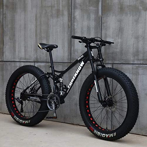 Bicicletas de montaña : WLWLEO Bicicleta de montaña para Hombre de 26 Pulgadas Bicicleta de montaña con suspensión Completa, Cola Suave Bicicleta de neumático Grueso de Doble suspensión MTB Todo Terreno, Negro, 26" 24 Speed