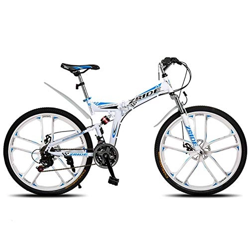 Bicicletas de montaña : WND Cuchillo Plegable para Bicicleta de montaña, Freno de Disco Doble para Bicicleta de montaña, Adecuado para Adultos, Blanco Azul, 30 velocidades