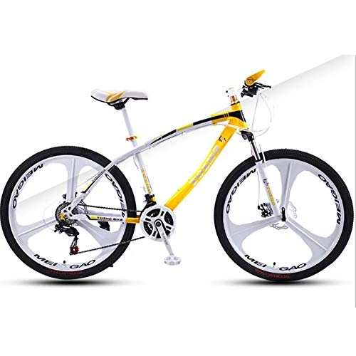 Bicicletas de montaña : WXX Bicicleta de montaña de 26 Pulgadas con suspensin Ajustable en el Asiento Delantero, neumticos Anchos y Bicicleta Urbana con Doble amortiguacin, Blanco Amarillo, 21 velocidades