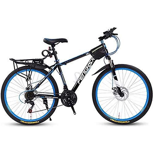 Bicicletas de montaña : WXX Bicicleta de montaña para Adultos, Acero con Alto Contenido de Carbono, Asiento Ajustable de 24 Pulgadas, Freno de Disco Doble, Bicicleta de Cola Dura, Negro, Azul, 21 velocidades