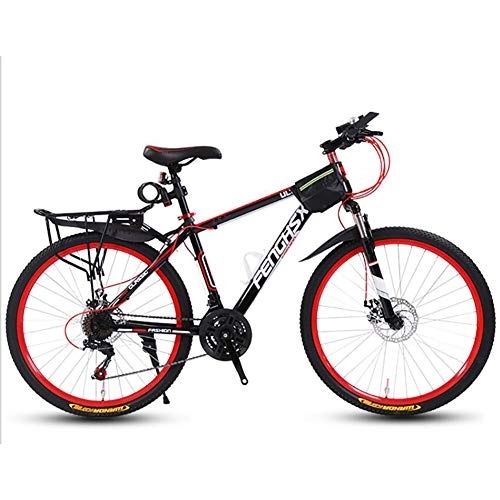 Bicicletas de montaña : WXX Bicicleta de montaña para Adultos de Acero con Alto Contenido de Carbono, Asiento Ajustable de 24 Pulgadas, Freno de Disco Doble, Bicicleta de Cola Dura, Negro, Rojo, 30 velocidades