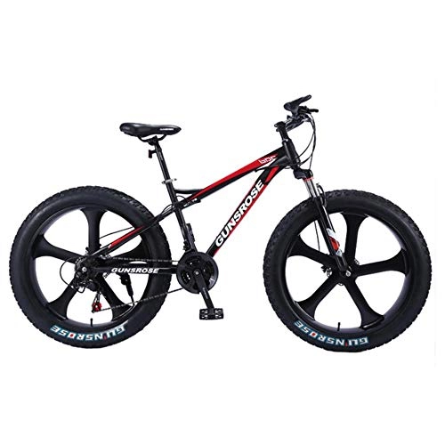 Bicicletas de montaña : WYN 26 Pulgadas Bicicleta de montaña neumático Gordo Bicicleta de montaña Bicicleta de Freno de Doble Disco Acero de Alto Carbono, 26 Pulgadas Rojo, 24 velocidades