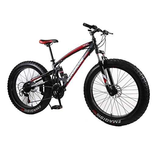 Bicicletas de montaña : WYN Bicicleta Bicicleta de montaña Freno de Disco Doble Bicicleta de Playa Bicicleta de Nieve Luz de Acero de Alto Carbono, 26 Pulgadas Negro Rojo, 24 velocidades
