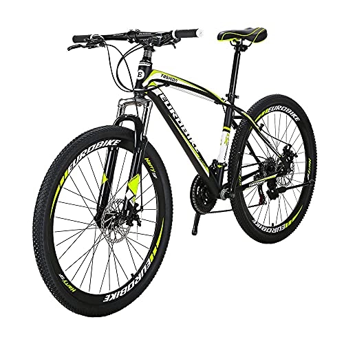 Bicicletas de montaña : X1 Bicicleta de montaña para adultos 17 pulgadas marco de acero 27.5 pulgadas rueda freno de disco 21 velocidades sistema de engranajes suspensión delantera MTB bicicleta (Blackyellow)