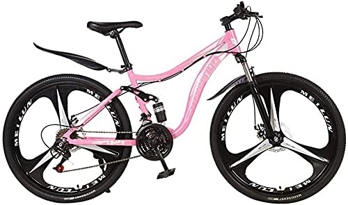 Bicicletas de montaña : XBSXP Bicicleta de montaña Outroad de 26 Pulgadas, Bicicleta de montaña de 21 velocidades con Doble amortiguación, Bicicleta Fresca para Hombres y Mujeres, Color Rosa