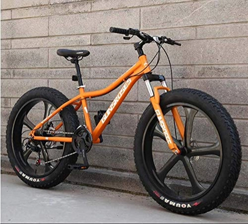 Bicicletas de montaña : XXCZB Bicicleta de montaña de 26 pulgadas, Fat Tire Hardtail, cuadro de suspensión dual y horquilla de suspensión, todo terreno, para hombre, adulto, naranja, 2_27 velocidades
