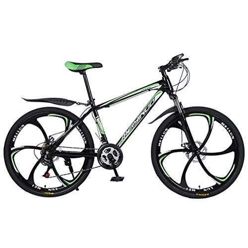 Bicicletas de montaña : ZKHD 26 Pulgadas de Acero al Carbono de Alta montaña 3 radios de una Rueda Doble Freno de Disco de la absorción de Choque de Velocidad Variable del Campo a través de Bicicletas, Black Green, 26 Inches